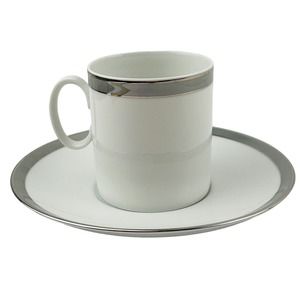 Vintage Thomas Flat‎ Cup & Saucer Set 3" Gray Platinum Band & Trim THO194